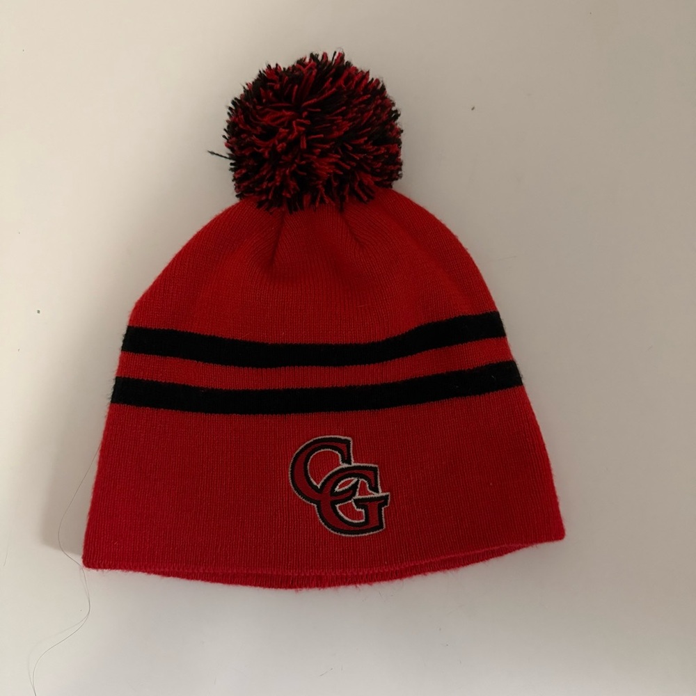 Red and Black Kids Pom-Pom Beanie